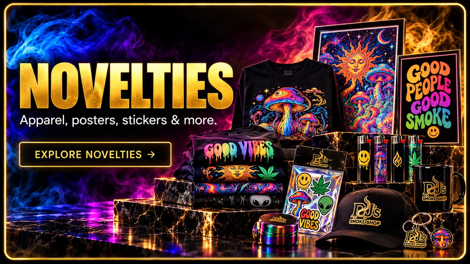 Novelties – apparel, posters, stickers and gifts