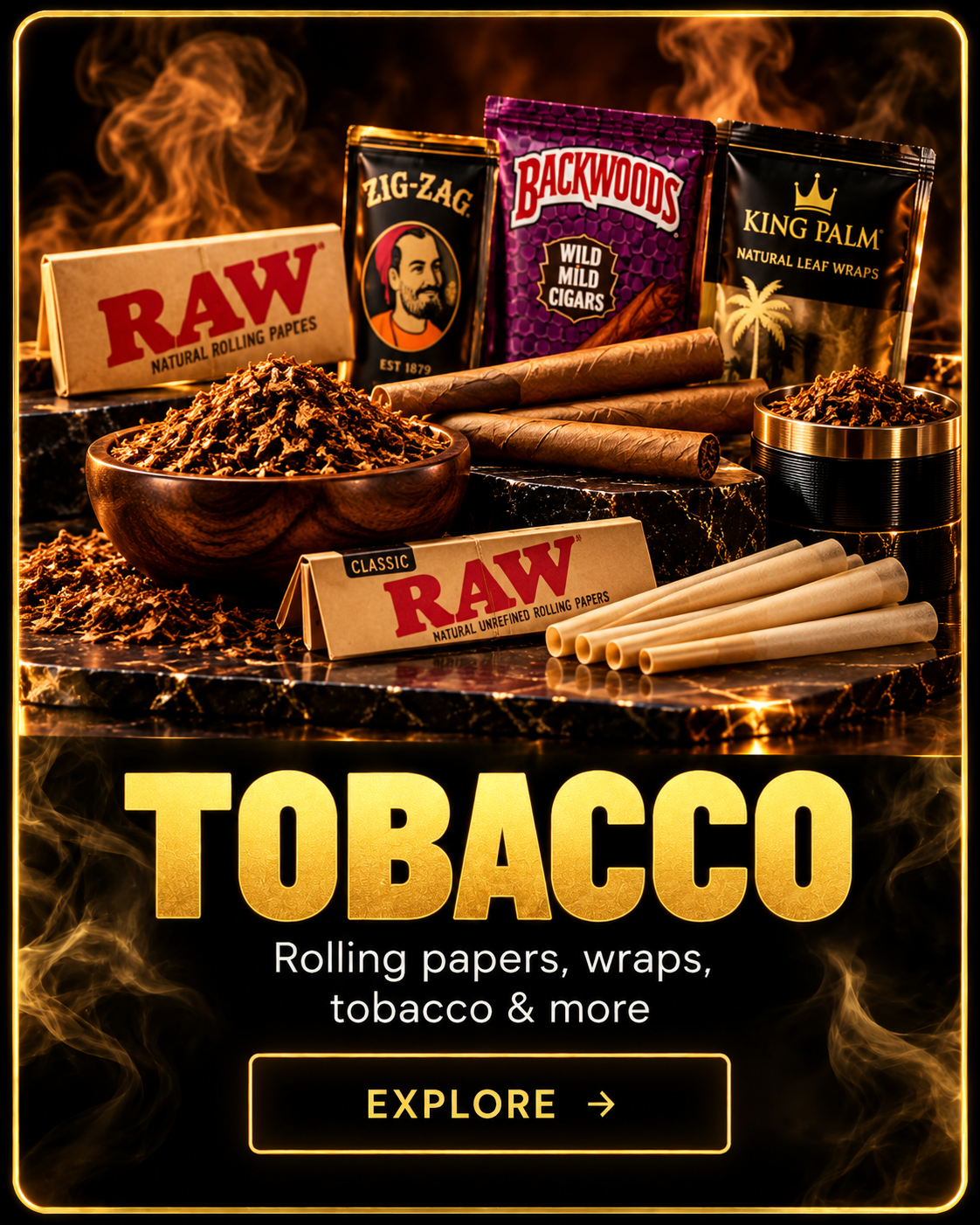 Tobacco – rolling papers, wraps and tobacco supplies
